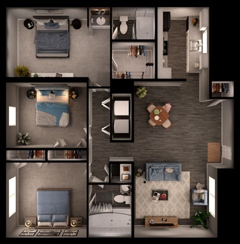 Floor plan for 3 beds, 2 baths, 1200 sqft